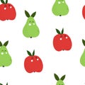 Seamless pattern with cartoon pear, apple. colorful vector. hand drawing, flat style. Royalty Free Stock Photo